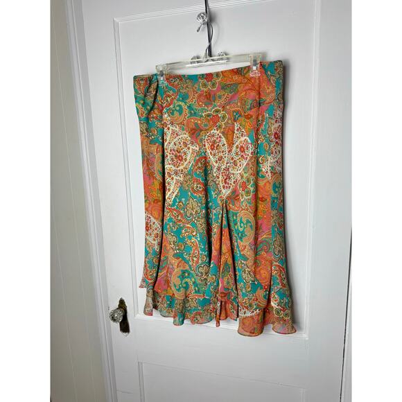 Y2K Chaps Boho Chic Paisley Indie Slinky Pull On Skirt Women's Size Large - Picture 1 of 6
